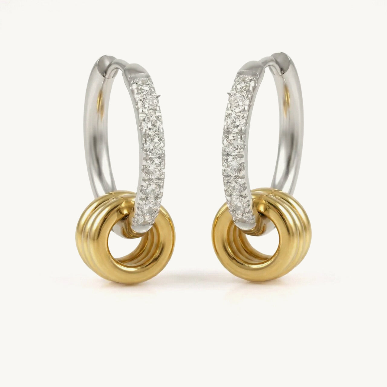 Dual Tone Rings Accent Hoop Earring