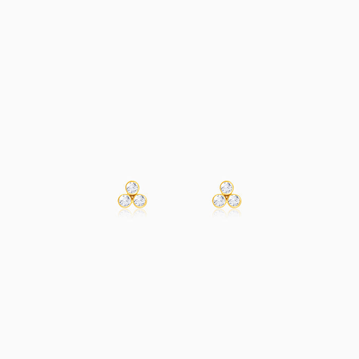 Golden Three-Stoned Stud Earrings