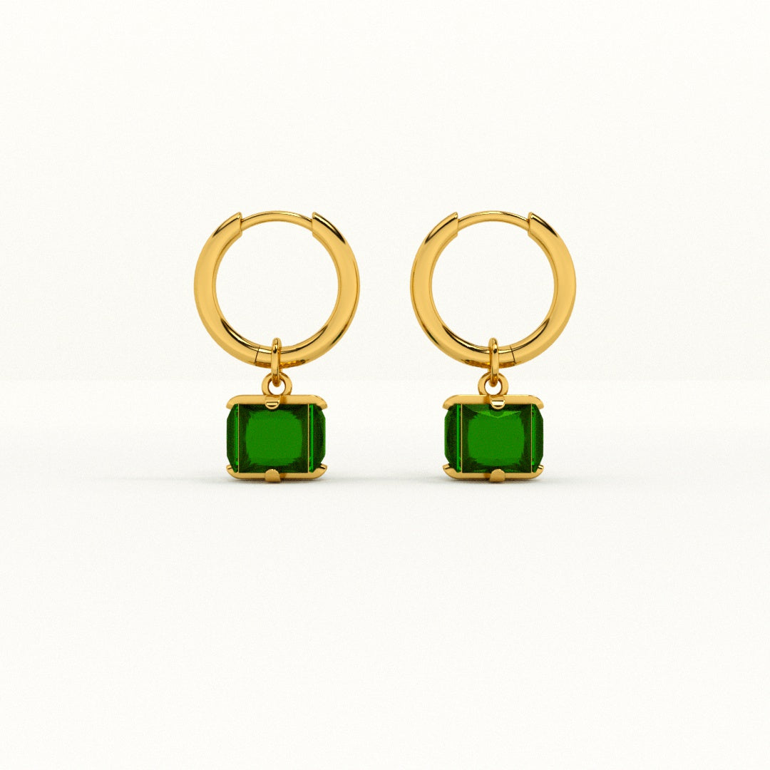 Emerald Drop Hoop Earrings