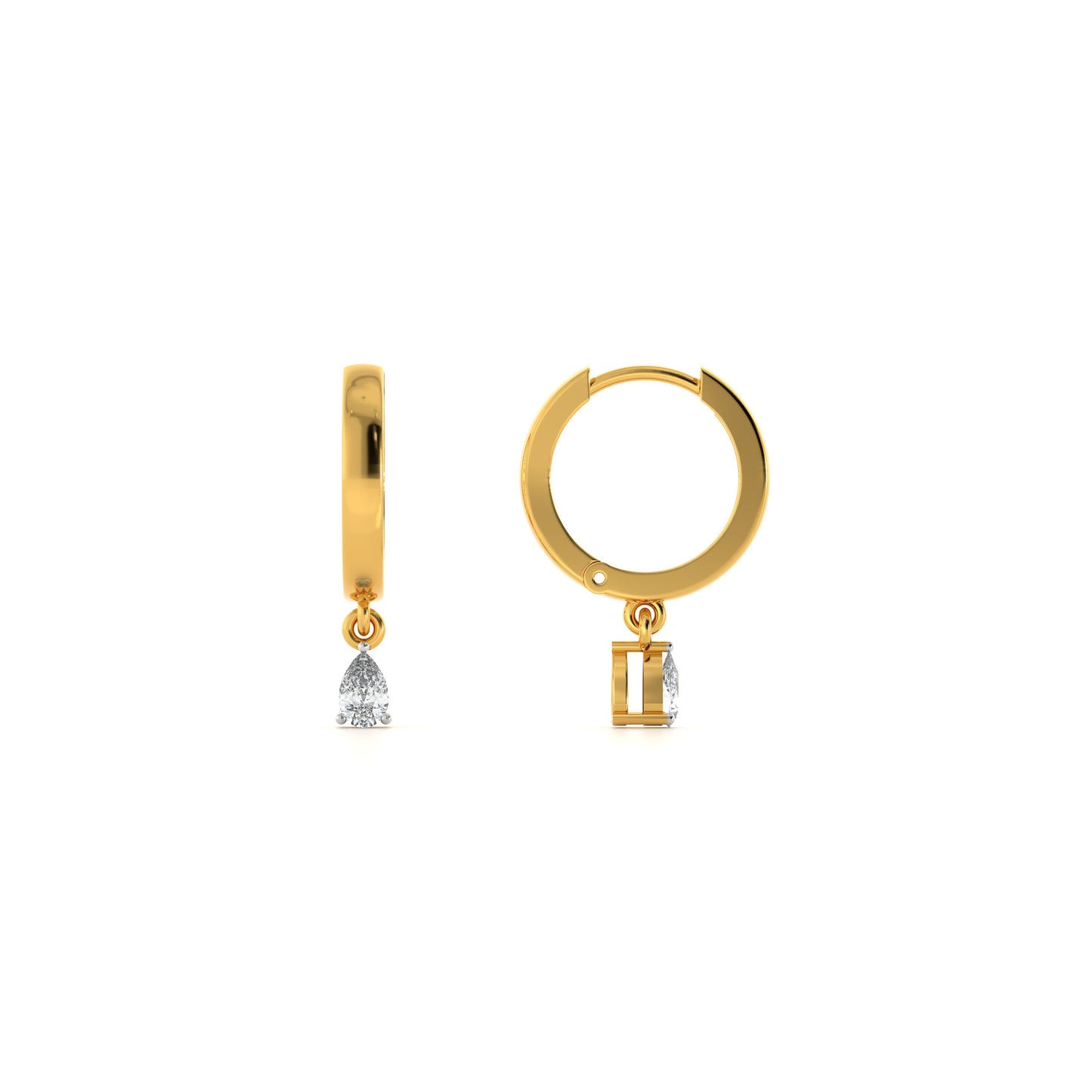Stone Drop Dangle Hoop 9KT Gold Laboratory Grown Diamond Earrings