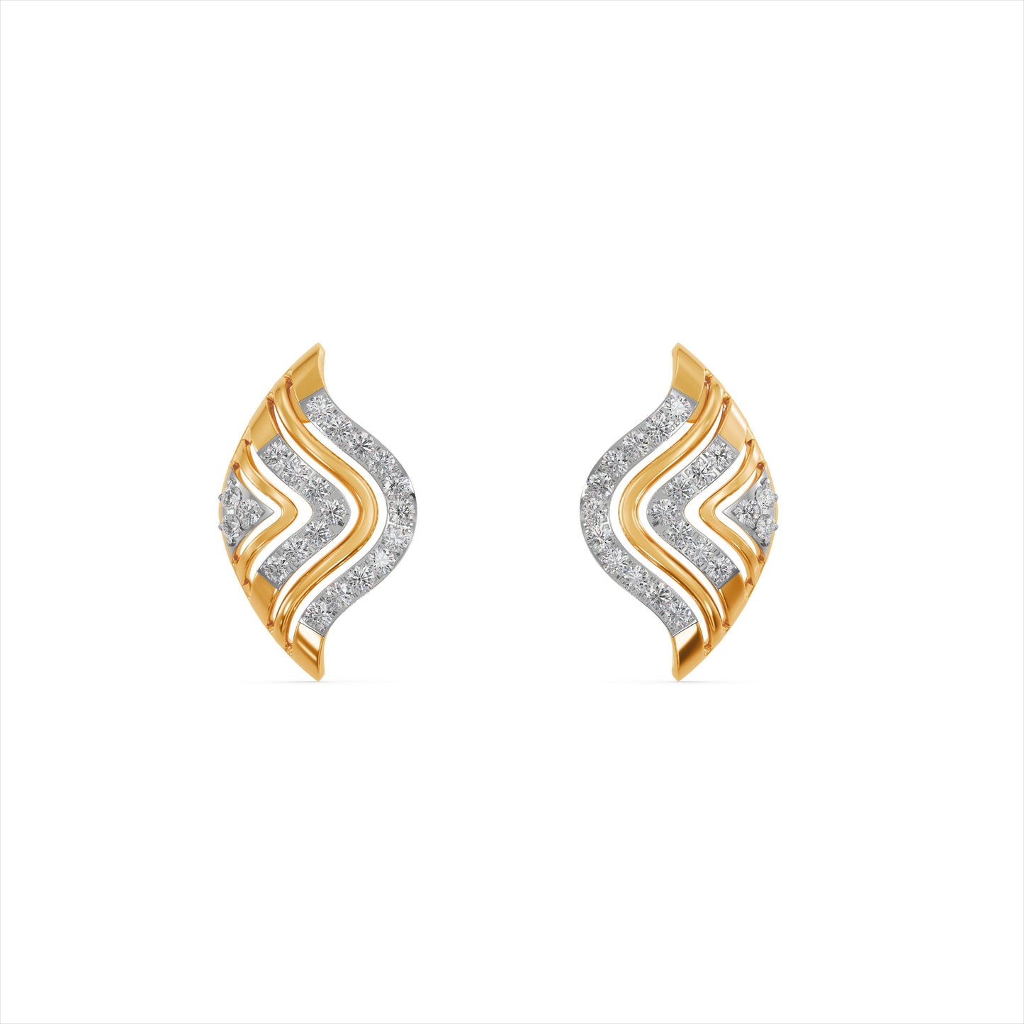 Wavy Chevron 9KT Gold Laboratory Grown Diamond Earrings