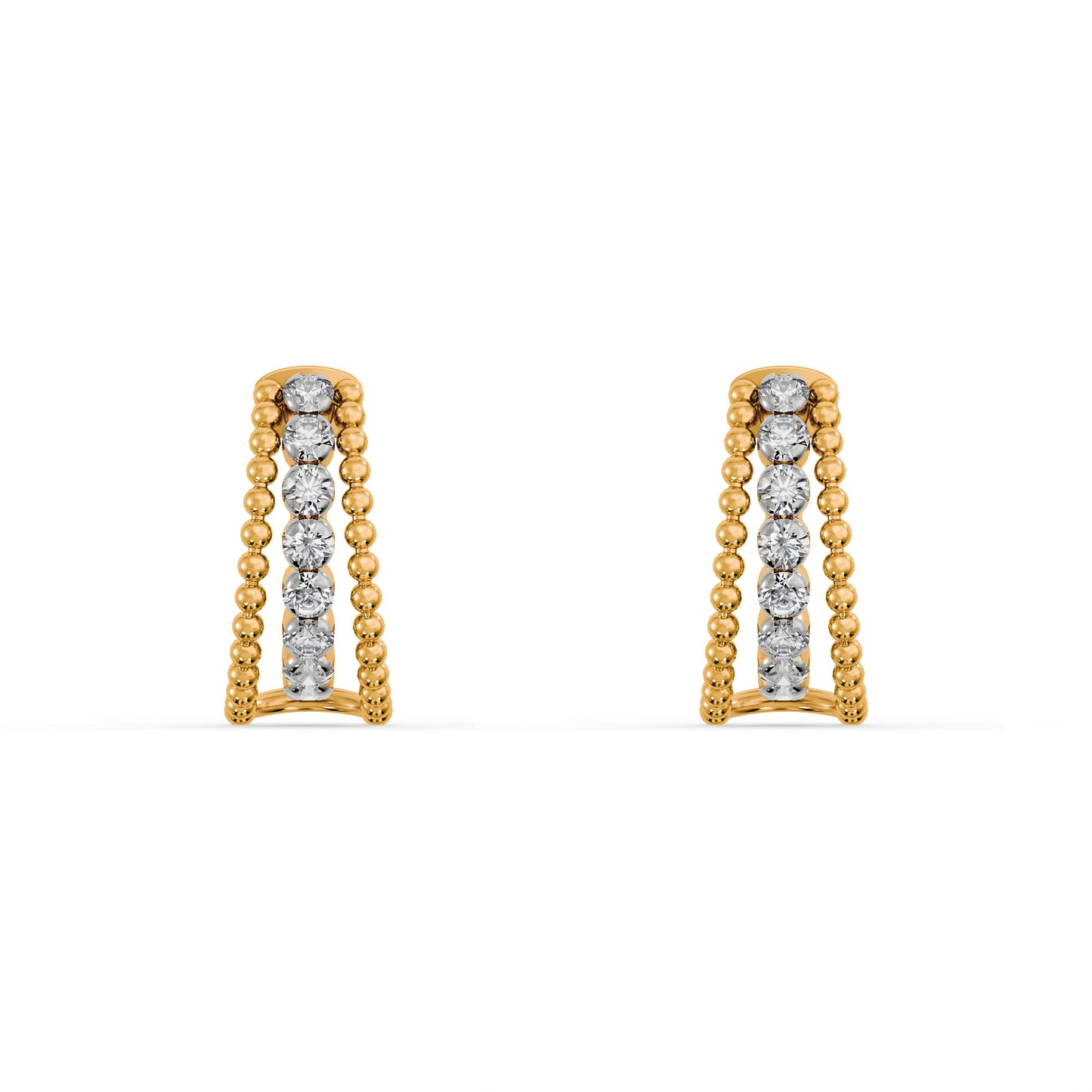 Triple Row Beaded 9KT Gold Laboratory Grown Diamond Earrings