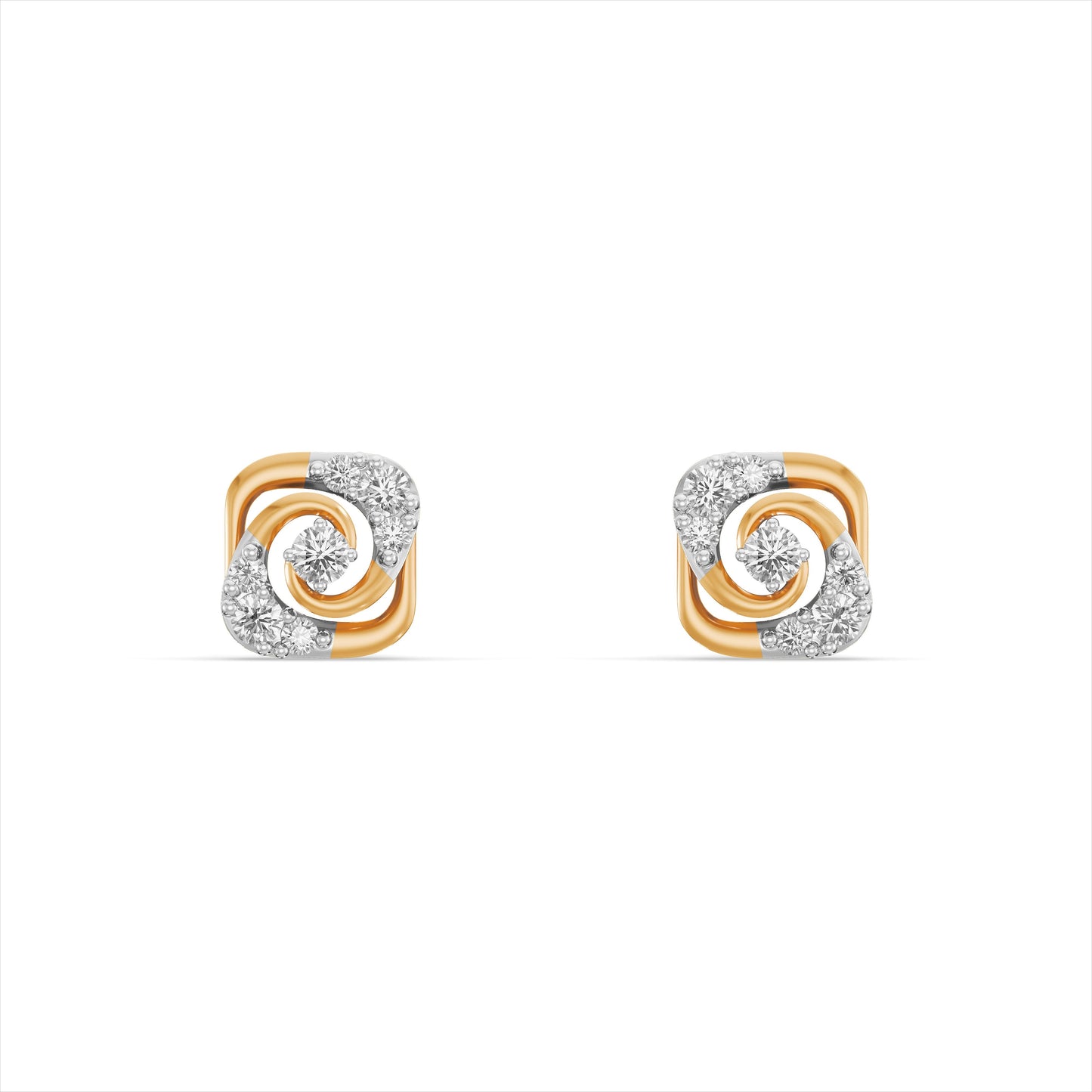 Swirl Square 9KT Gold Laboratory Grown Diamond Stud Earrings