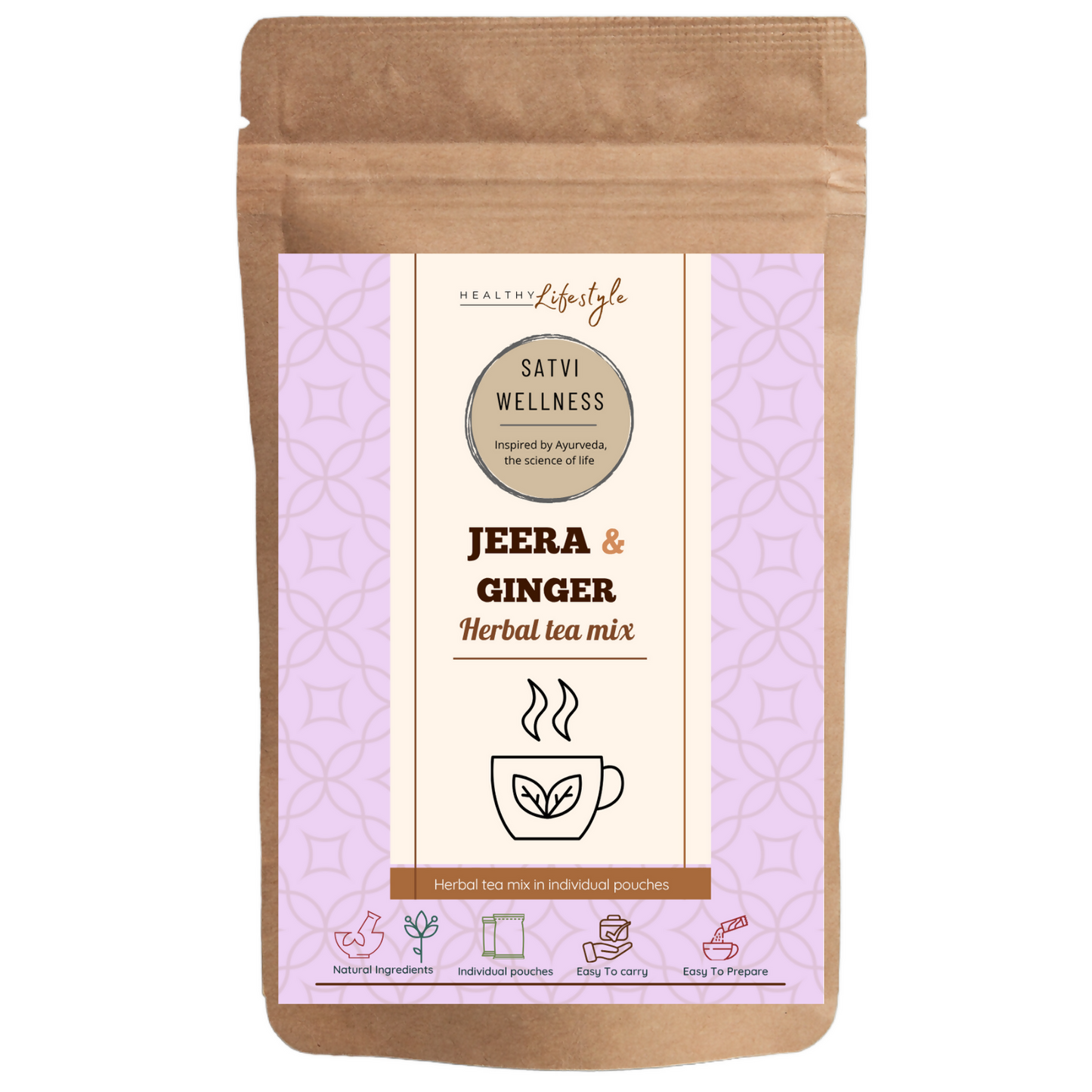 Satvi Wellness Jeera Ginger Herbal Infusion Mix In Indvidual Packets | Herbal Tea Sachet