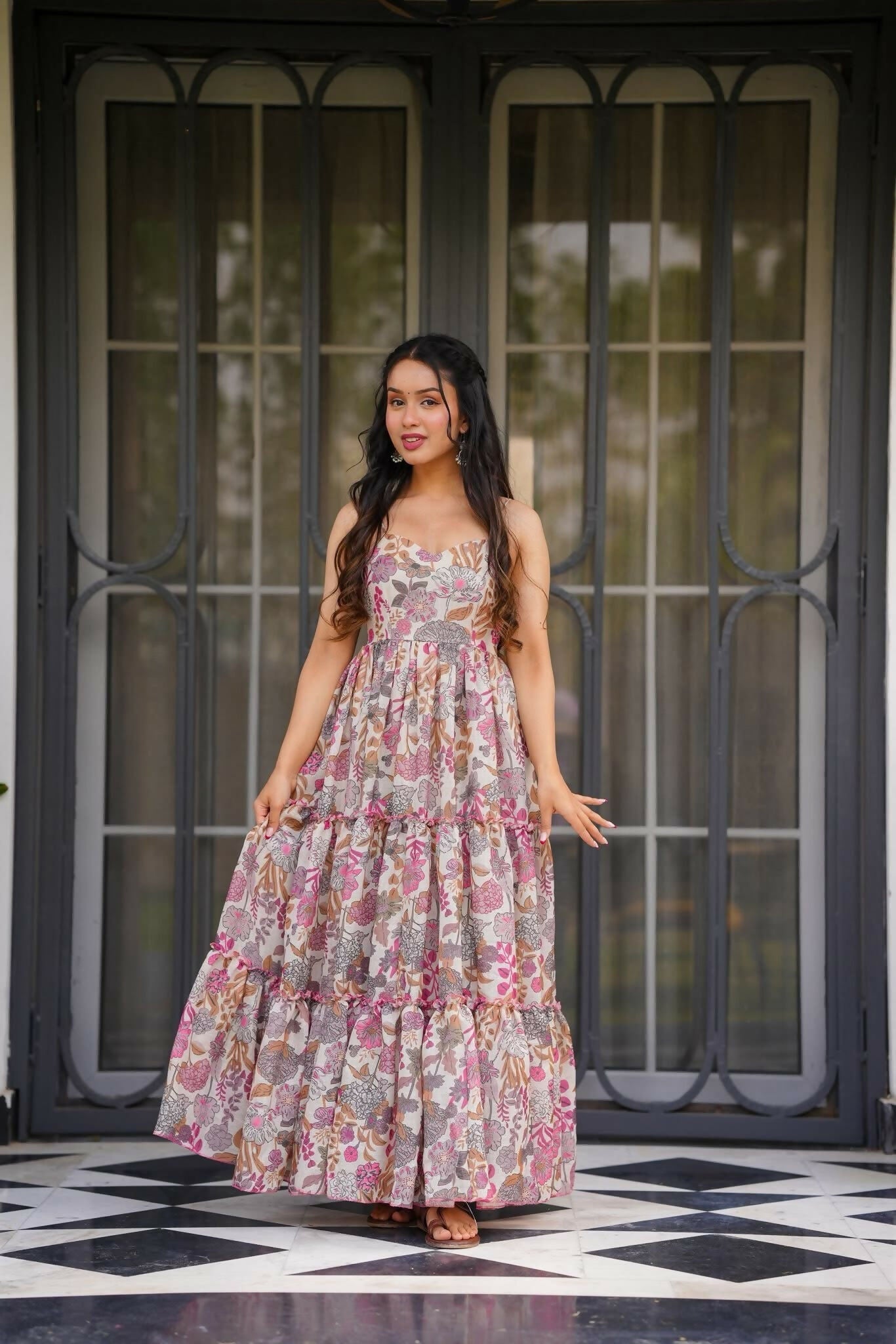 The52 Women's Gorgeous Flared Partywear Designer Poly Rayon Gown-Multi