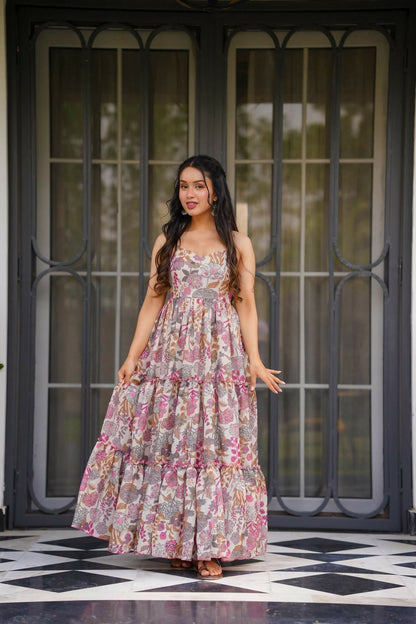 The52 Women's Gorgeous Flared Partywear Designer Poly Rayon Gown-Multi