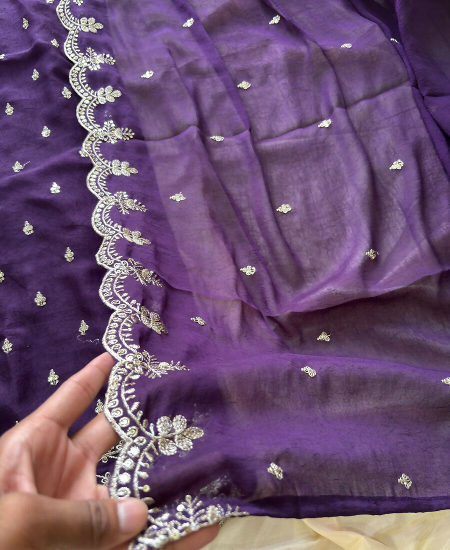 KC Purple Wedding Wear Embroidered Crush Silk Salwar Suit