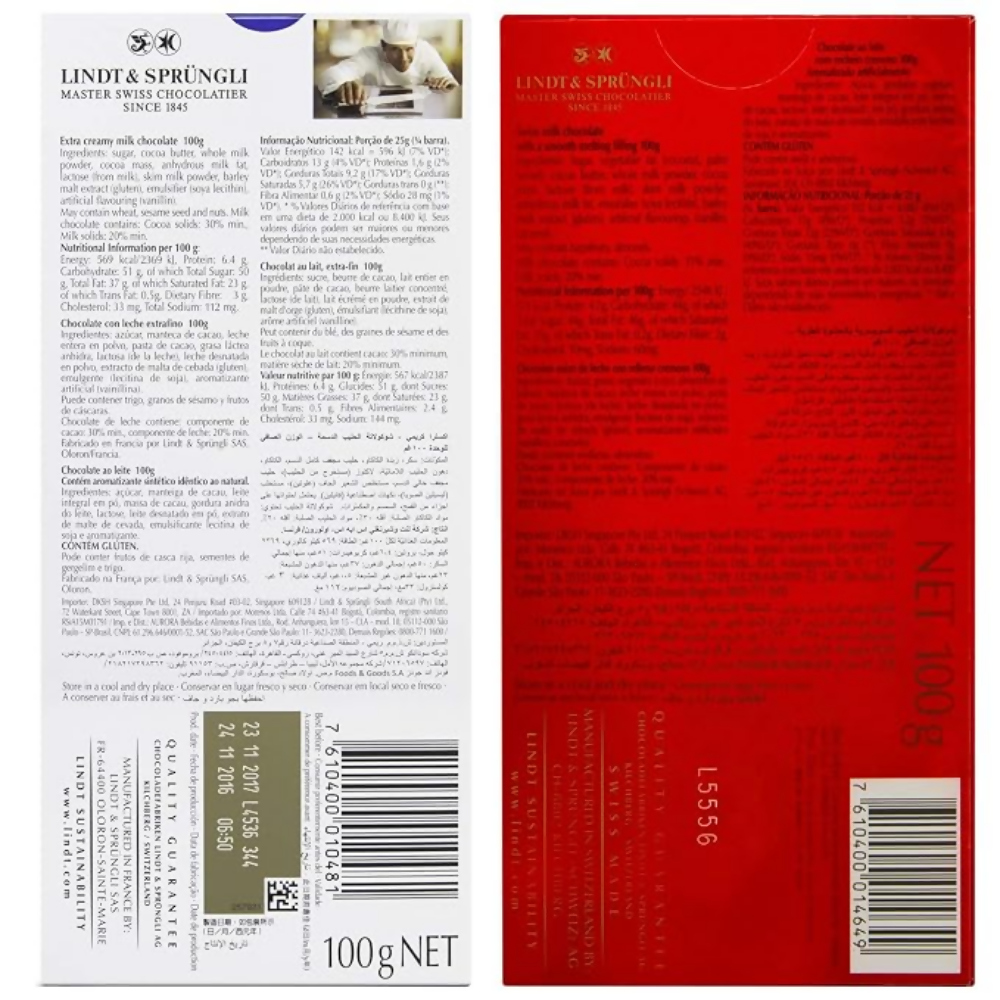 Lindt Excellence Extra Creamy Milk Chocolate Bar and Lindt Lindor Singles Milk Chocolate Box