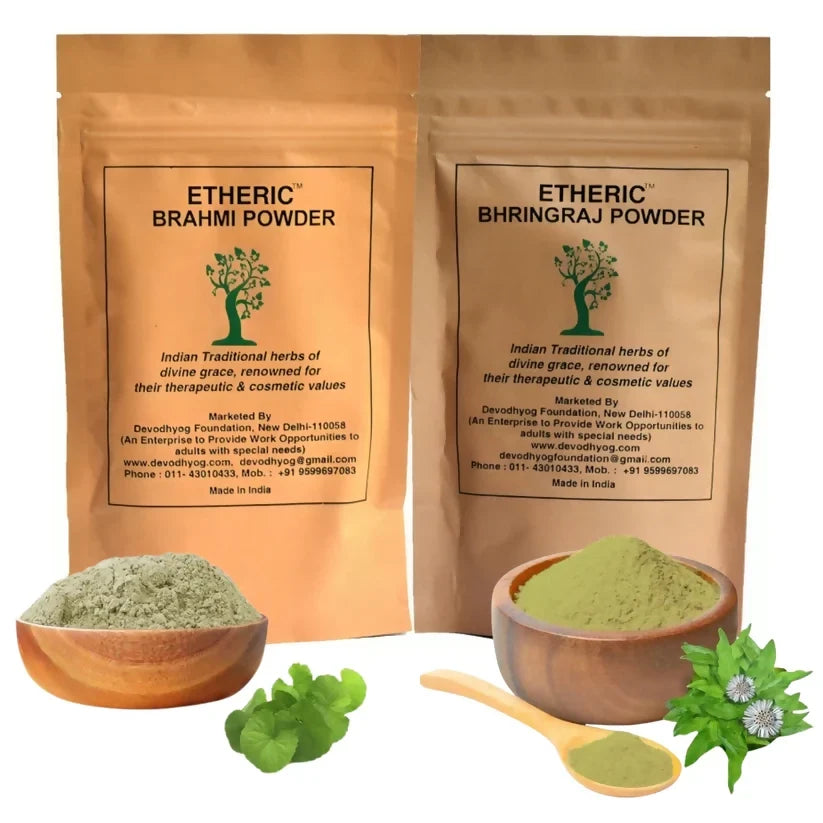 Etheric Brahmi & Bhringraj Powder Combo  Herbal Hair Growth & Hair Care Treatment