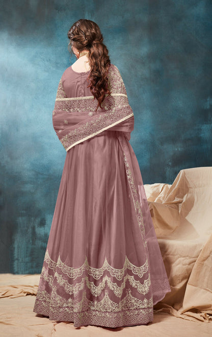 Anaita Light_Brown Embroidered Net Anarkali Suit