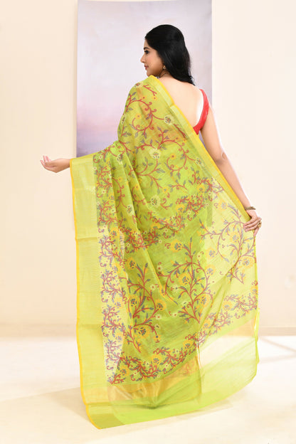 Piyari Fashion Women's Olive Embellished Cotton Blend Printed Saree
