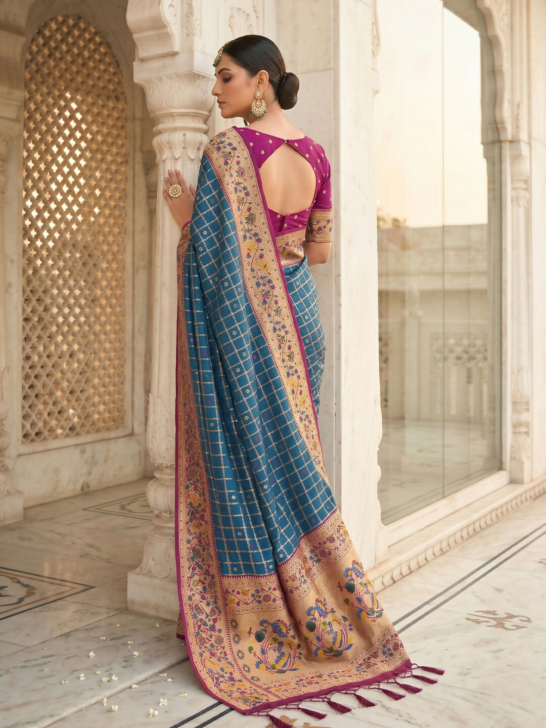 Shree Shyam Fashion Blue Banarasi Silk Blend Saree