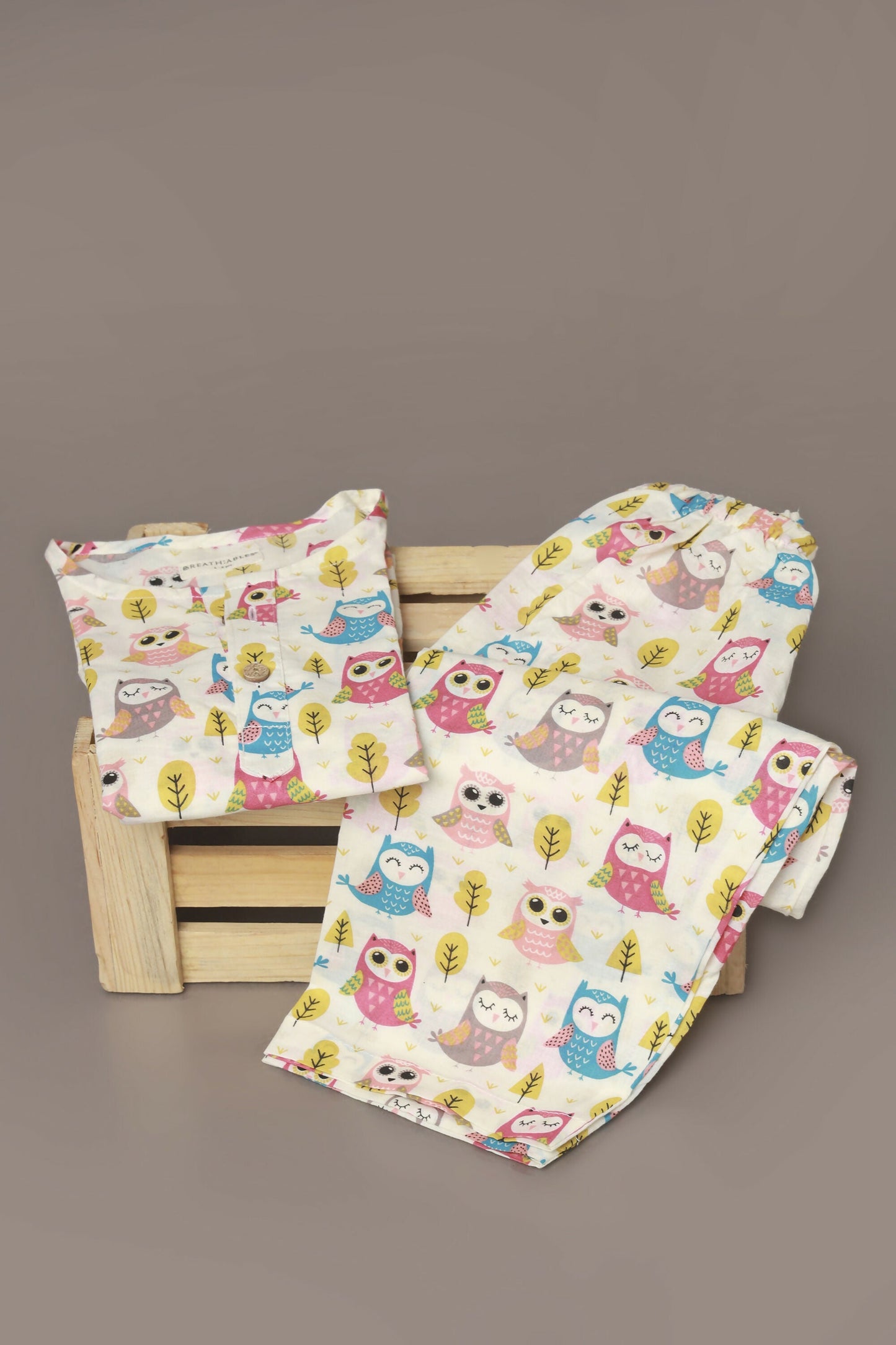 Breathables Wine Cotton Camel Print Night Suit For Kids