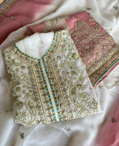 KC Designer Pink Ombre Straight Suit For Women With Hand Embroidery