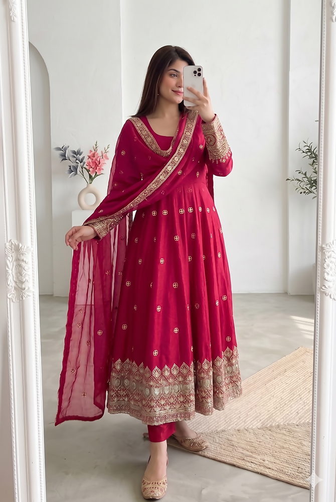 Teeya Creation New Latest Trendy Elegant Rani Pink Festive Anarkali Suit for Women