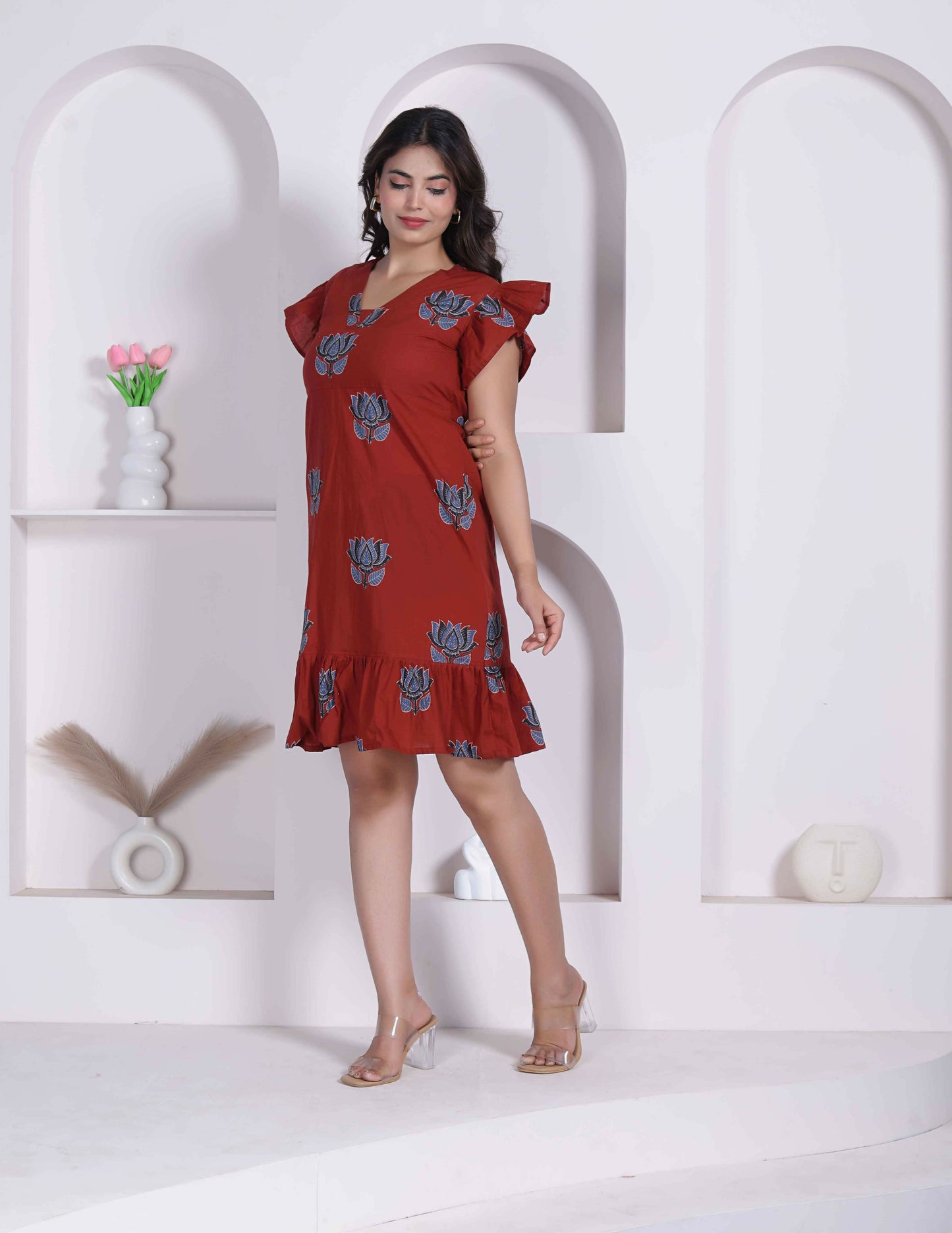 Miravan Women Empire Waist Rust Mini Length Dress