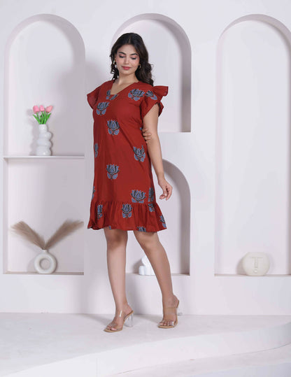 Miravan Women Empire Waist Rust Mini Length Dress