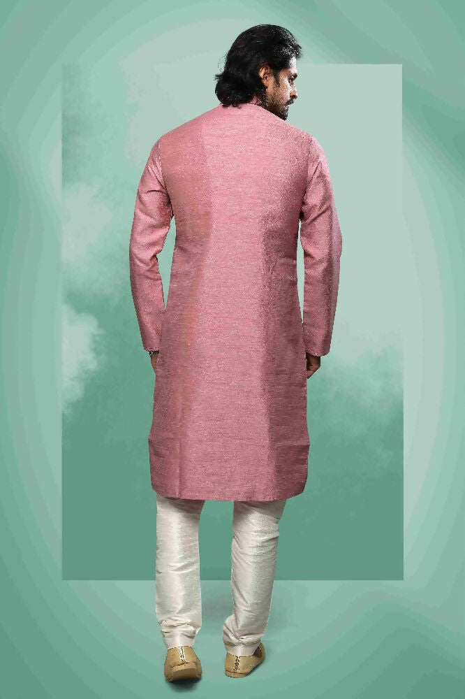 Raivat Ethnic Art Silk Mirror Embroidery Work Kurta Pajama In Pink Colour