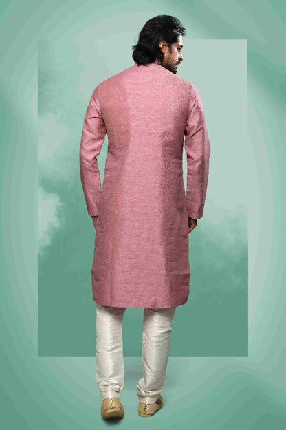 Raivat Ethnic Art Silk Mirror Embroidery Work Kurta Pajama In Pink Colour