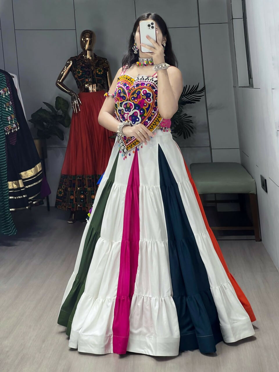 Yash Enterprise Multi Color Rayon Embroidery Semi Stitched Navratri Chaniya Choli