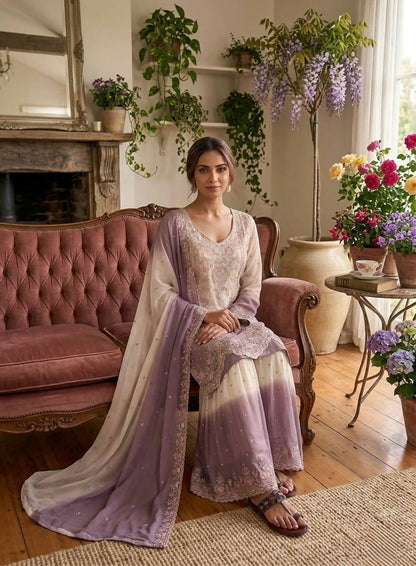 Teeya Creation New Trending Heavy Dual Tone Peding Star Georgette Purple Kurta Set