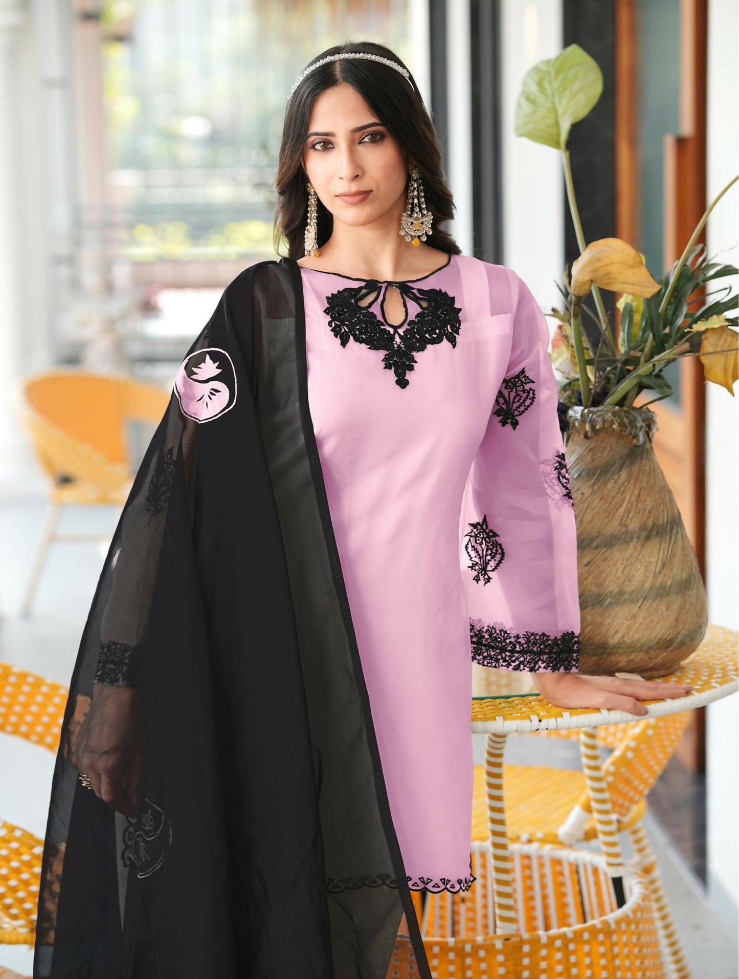 Nikhaar Light Pink Embroidered Organza Stitched Straight Cut Kurta Farshi Salwar Dupatta Readymade Suit