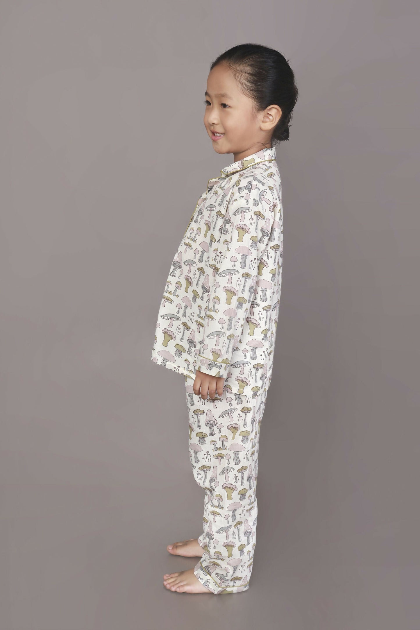 Breathables Kids Cotton White Mushroom Print Shirt & Pyjama Boys & Girls Night Suit