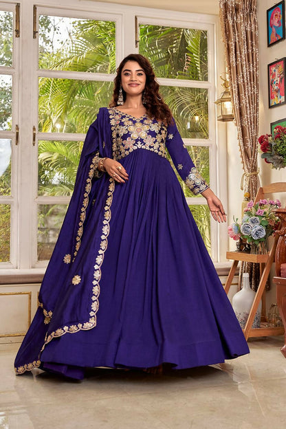 Teeya Creation Womens Casual Party Wear Heavy 5mm Sequence Embroidery Work Purple Gown Set