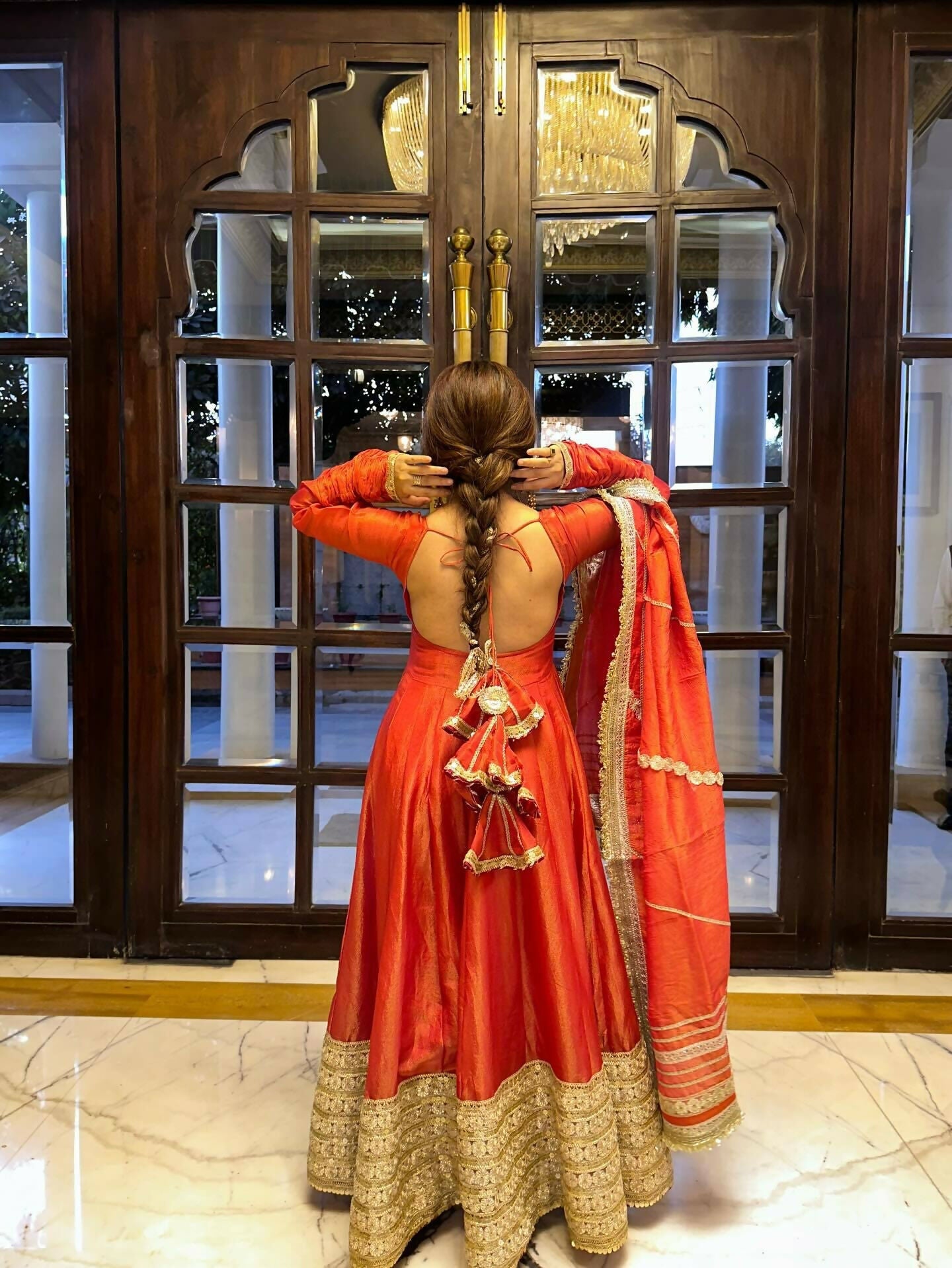 Teeya Creation Womens New Fancy Silk Heavy Quality Fabric With Handwork Orange Gown Set