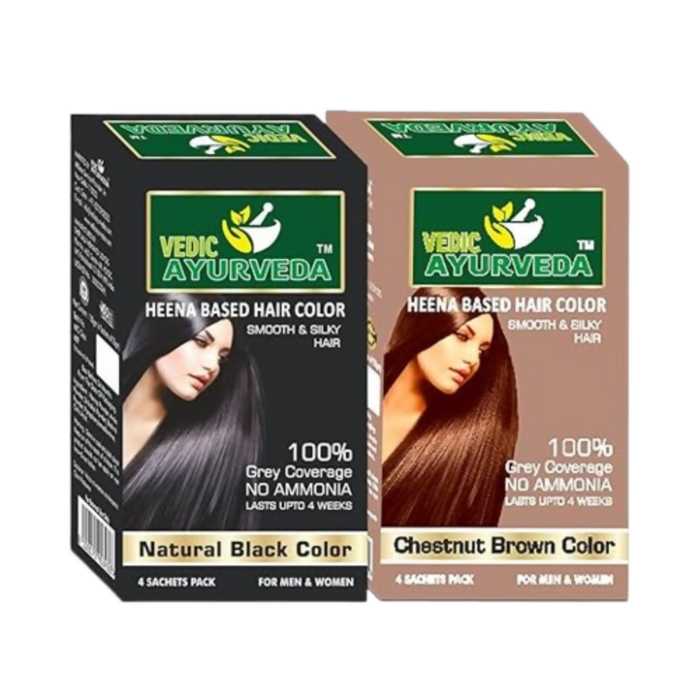 VedicAyurveda Henna Based Hair Colour, Natural Black and Chestnut Brown