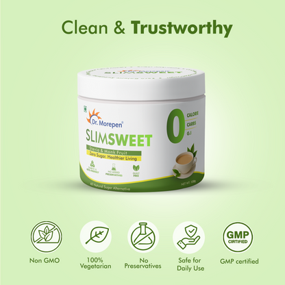 Dr. Morepen Slimsweet Natural Sugar Substitute with Stevia & Monk Fruit