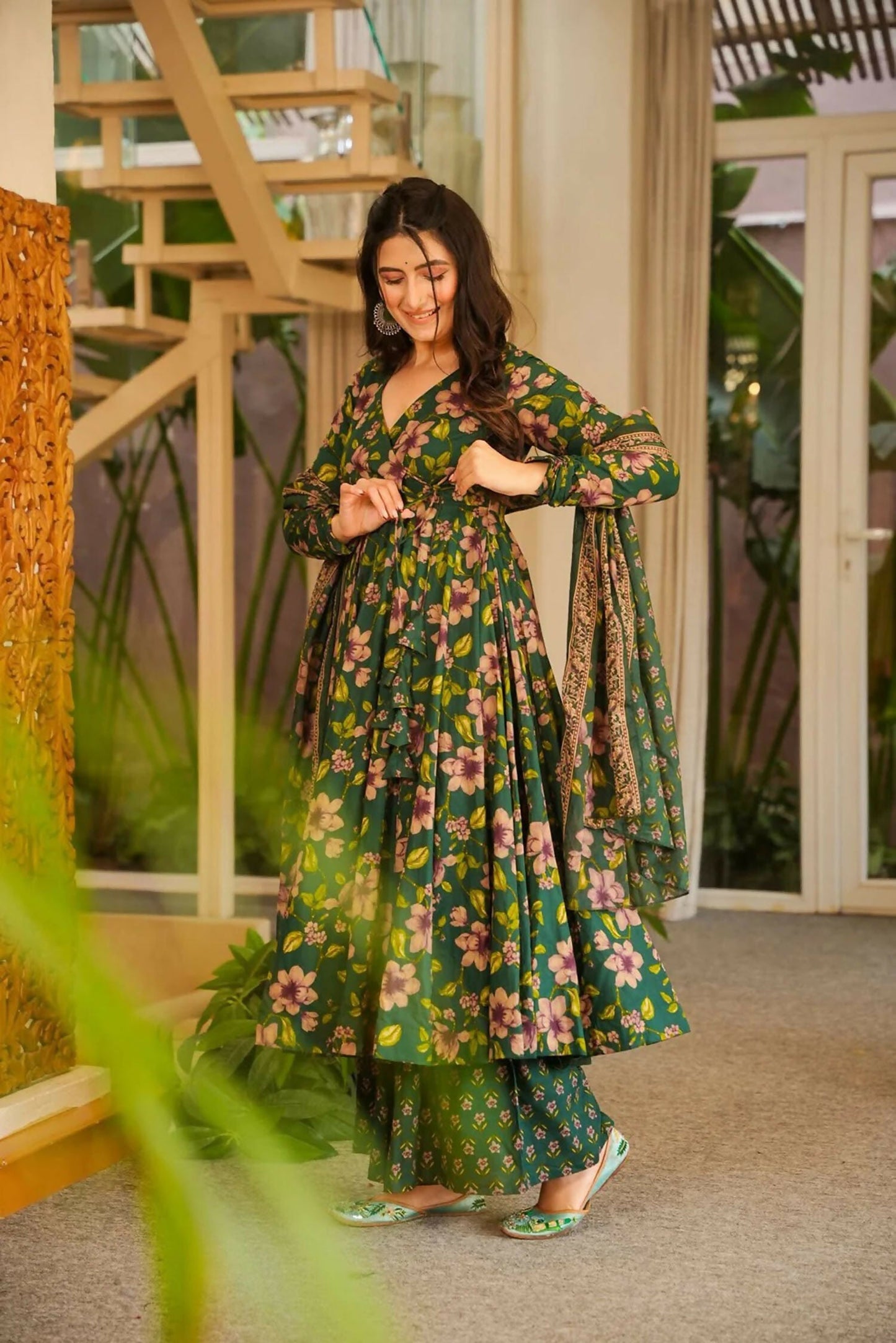 Aayaa Designer Cotton Silk Suit - Green
