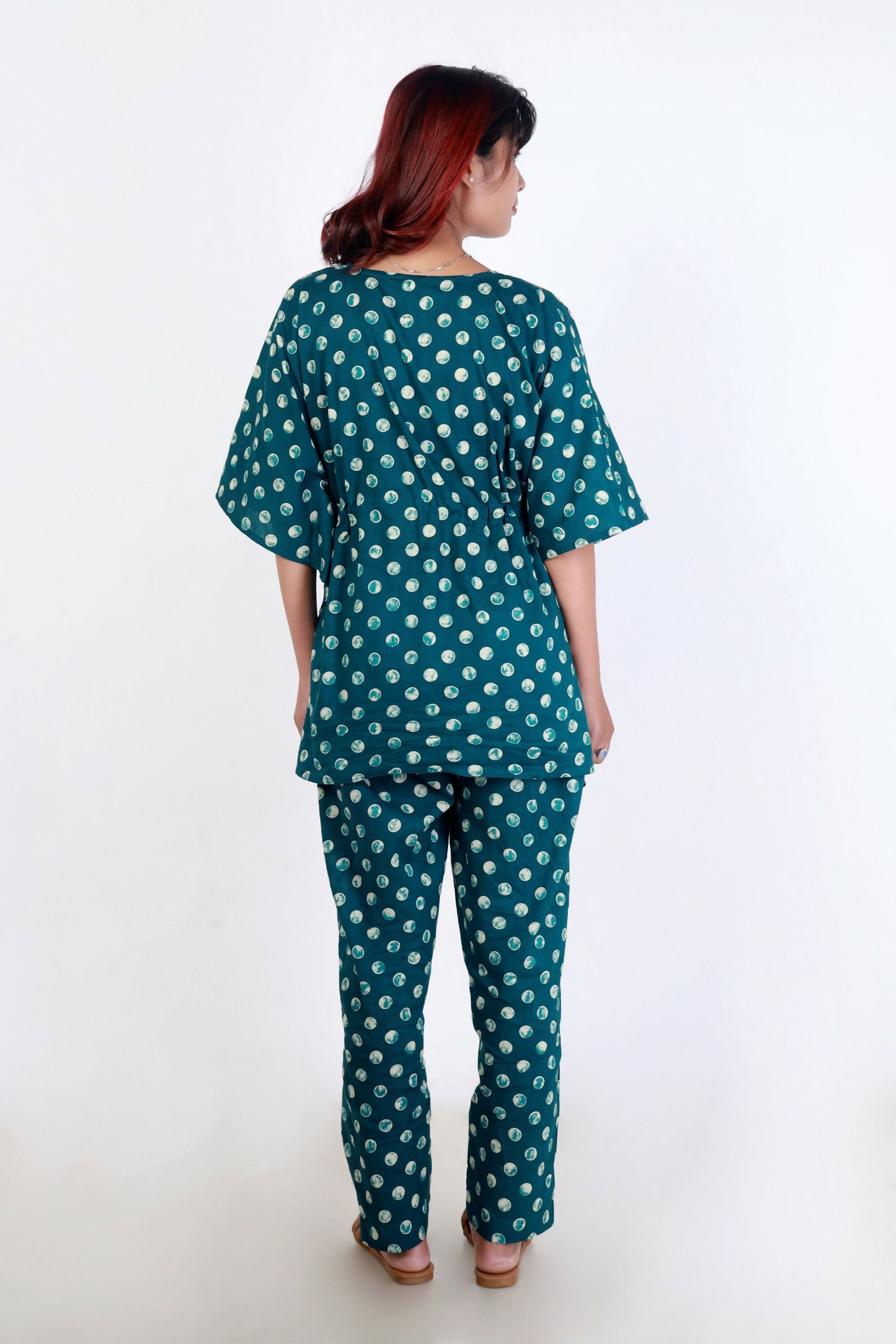 Breathables Green Polka Cotton Kaftan Co-Ord Set