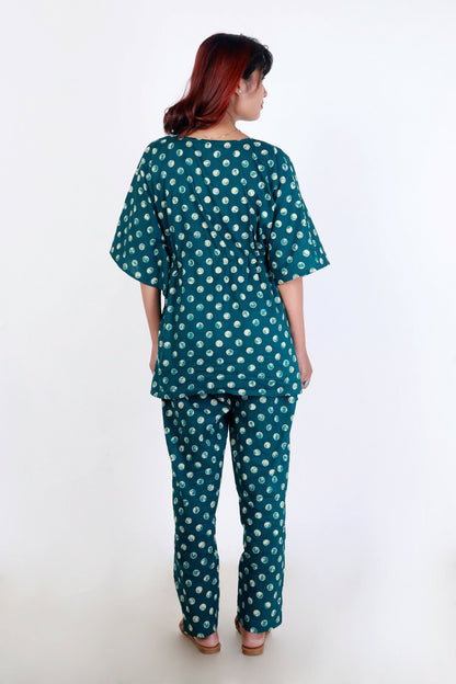 Breathables Green Polka Cotton Kaftan Co-Ord Set