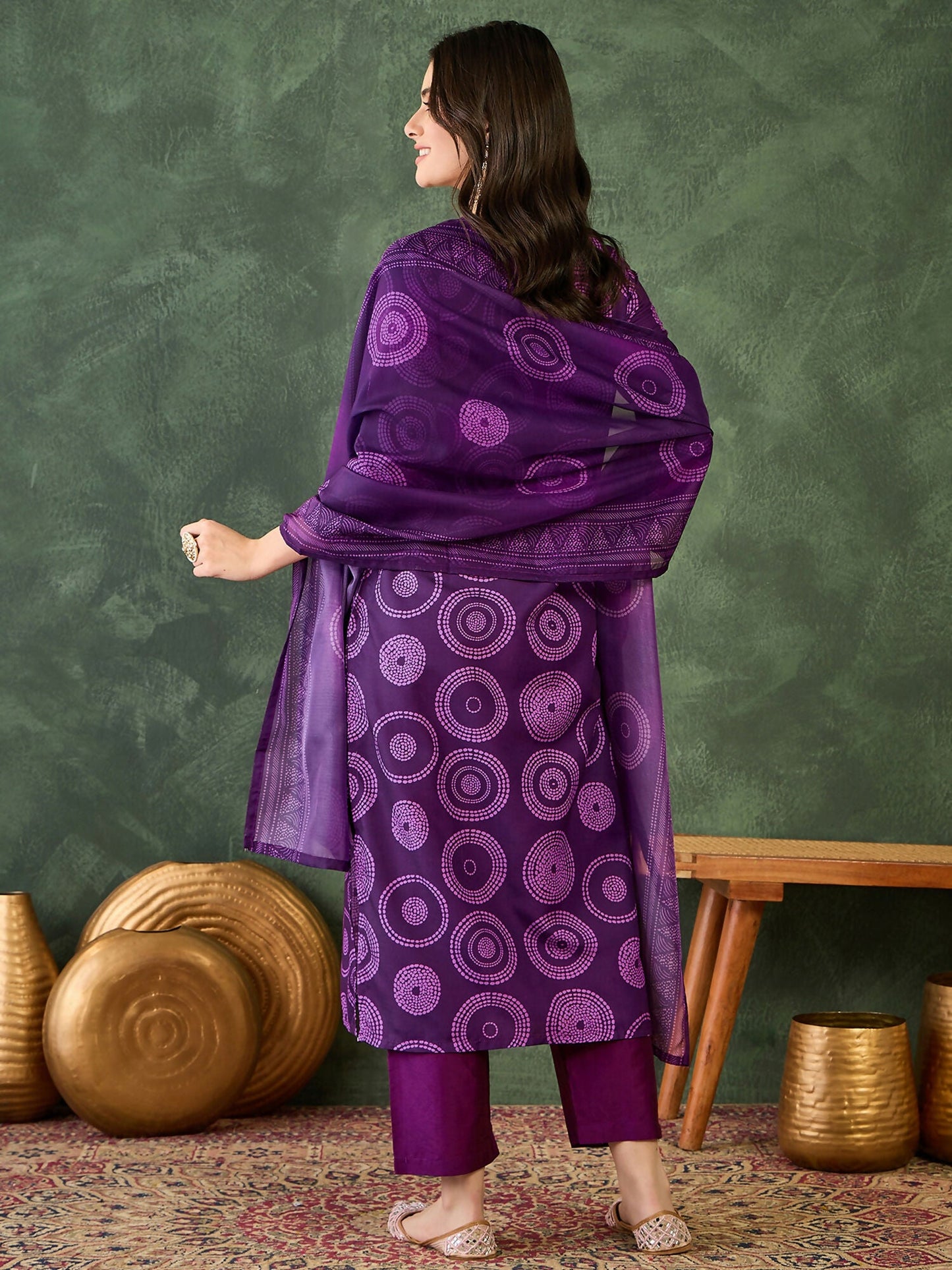 The52 Women's Gorgeous Rayon Embroidery Straight Kurta with Pant And Dupatta Set-Purple