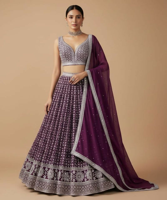 Lehenga Mart Purple Faux Georgette Designer Bollywood Style Wedding Wear Lehenga Choli
