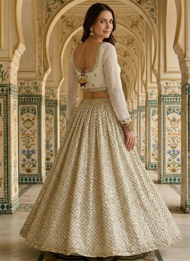 Lehenga Mart White Faux Georgette Designer Bollywood Style Wedding Wear Lehenga Choli
