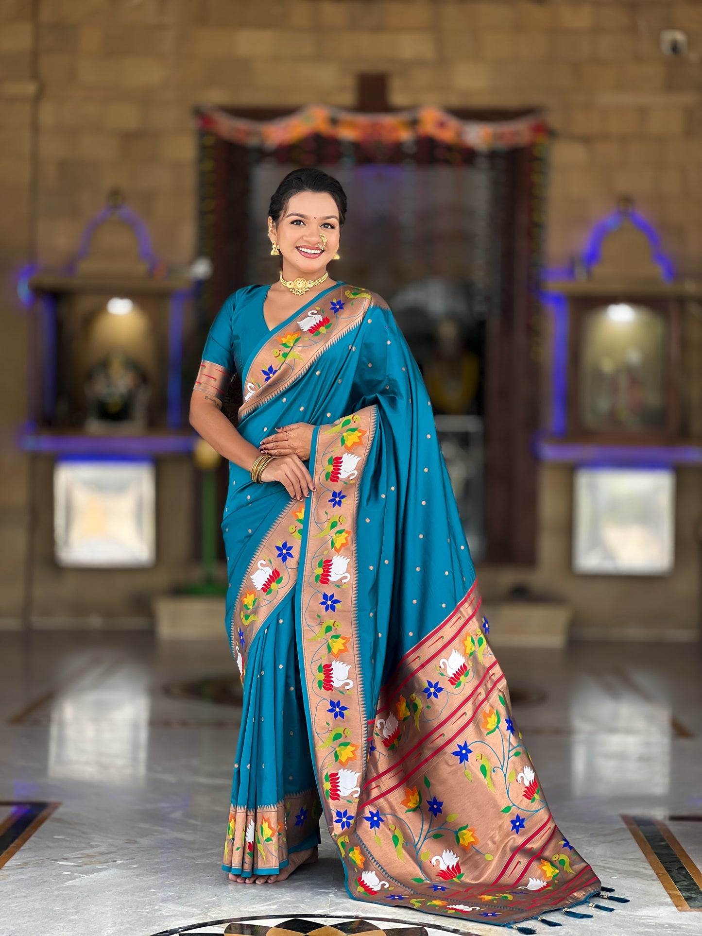 Mameraa Sarees Sky Faux Banarasi Silk Saree With Paithani Rich Weaved Pallu And Blouse-Sky_Blue