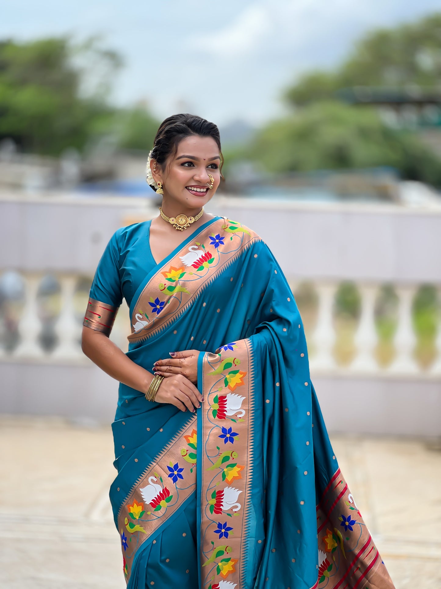 Mameraa Sarees Sky Faux Banarasi Silk Saree With Paithani Rich Weaved Pallu And Blouse-Sky_Blue