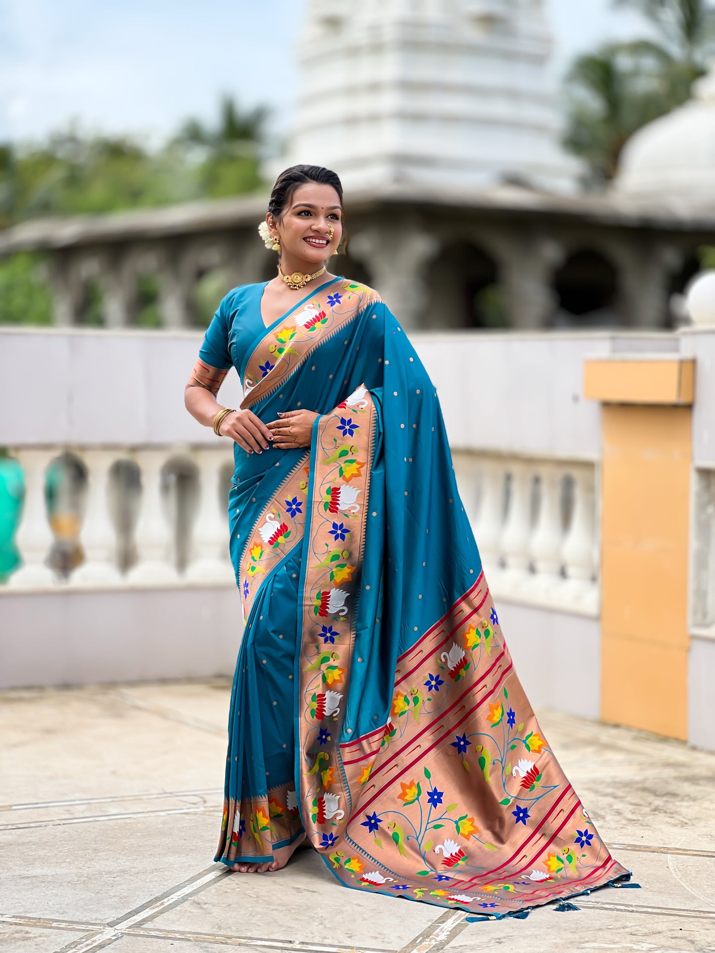 Mameraa Sarees Sky Faux Banarasi Silk Saree With Paithani Rich Weaved Pallu And Blouse-Sky_Blue
