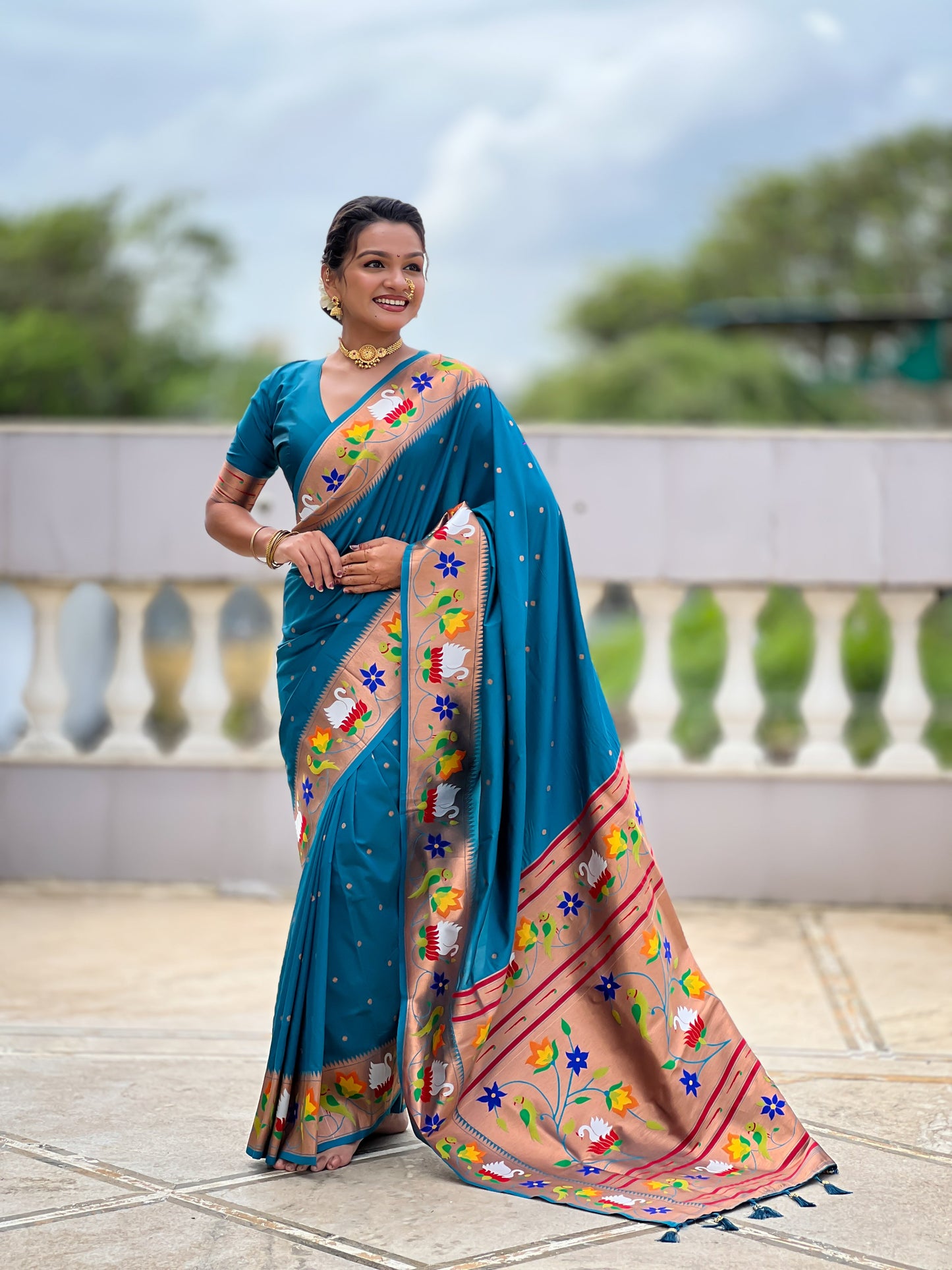Mameraa Sarees Sky Faux Banarasi Silk Saree With Paithani Rich Weaved Pallu And Blouse-Sky_Blue