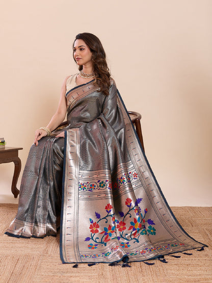 Dwija Fashion Teal Blue Wedding Wear Woven Lotus Motif Work Pure Soft Silk Saree With Unstitched Blouse