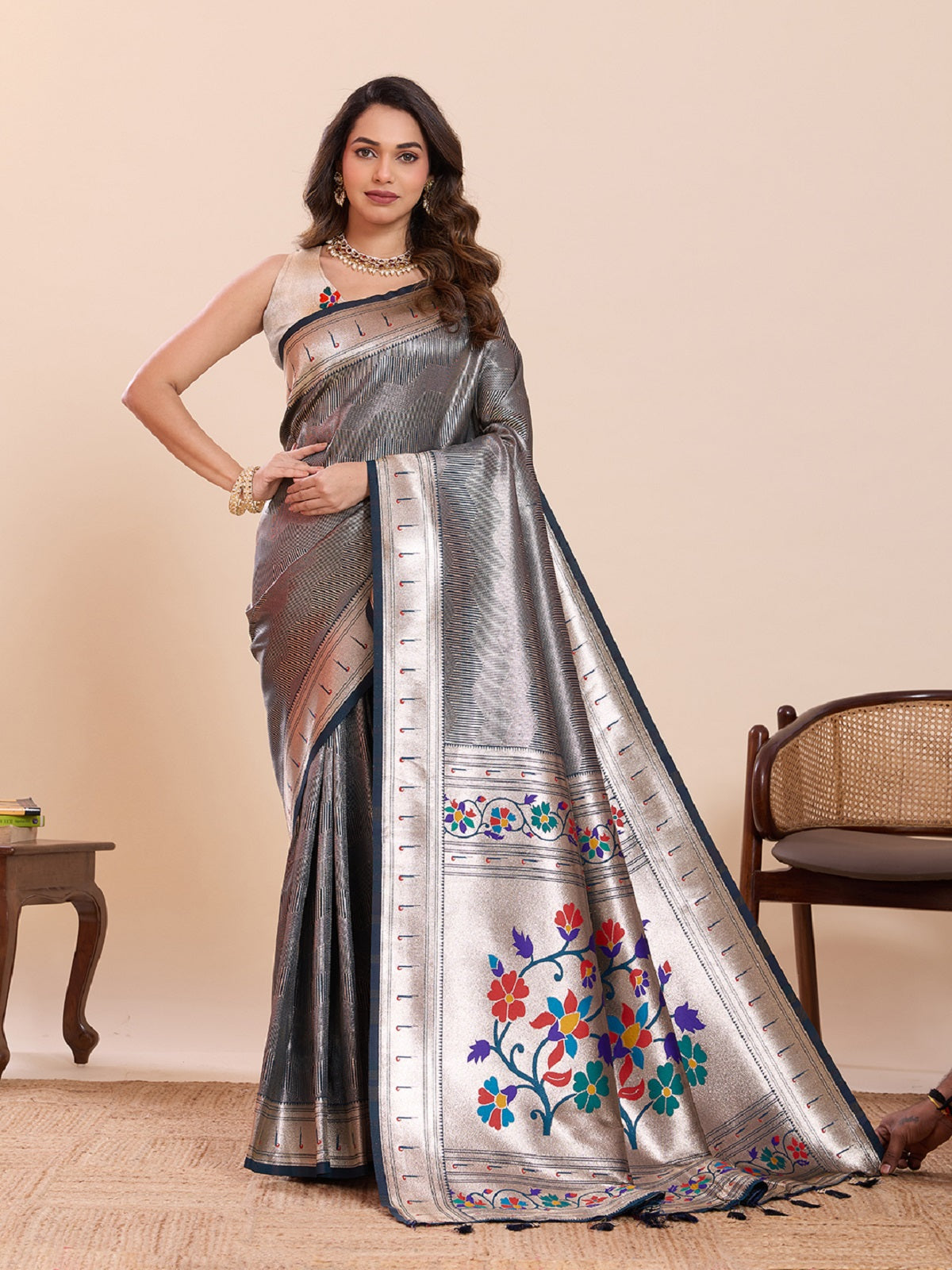 Dwija Fashion Teal Blue Wedding Wear Woven Lotus Motif Work Pure Soft Silk Saree With Unstitched Blouse