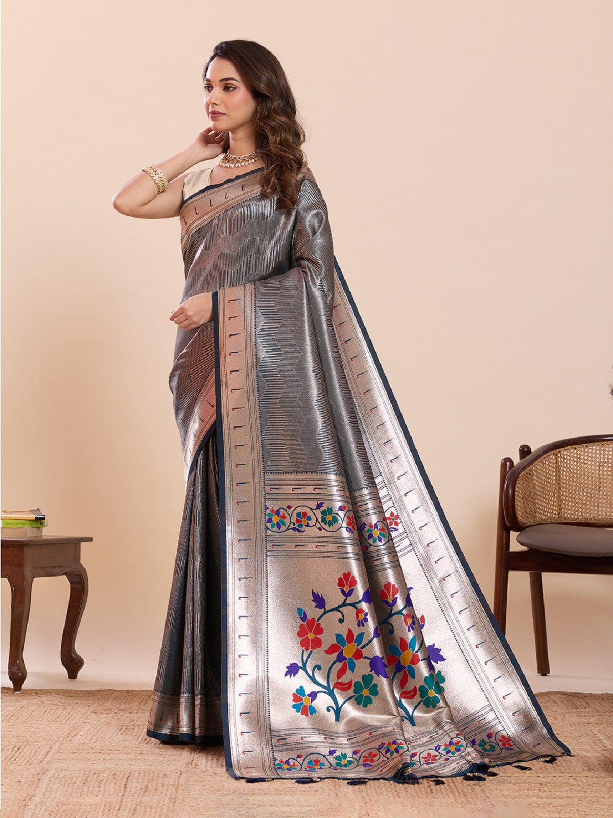 Dwija Fashion Teal Blue Wedding Wear Woven Lotus Motif Work Pure Soft Silk Saree With Unstitched Blouse