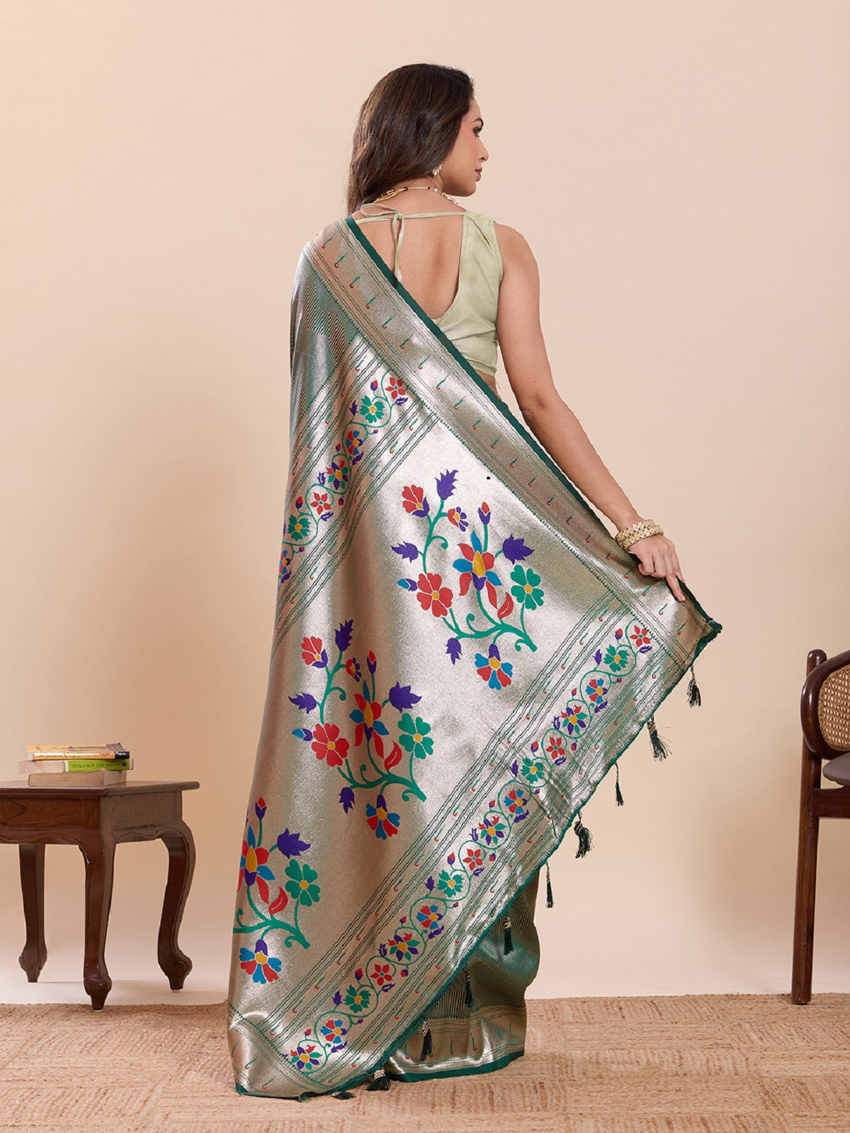 Dwija Fashion Green Wedding Wear Woven Lotus Motif Work Pure Soft Silk Saree With Unstitched Blouse
