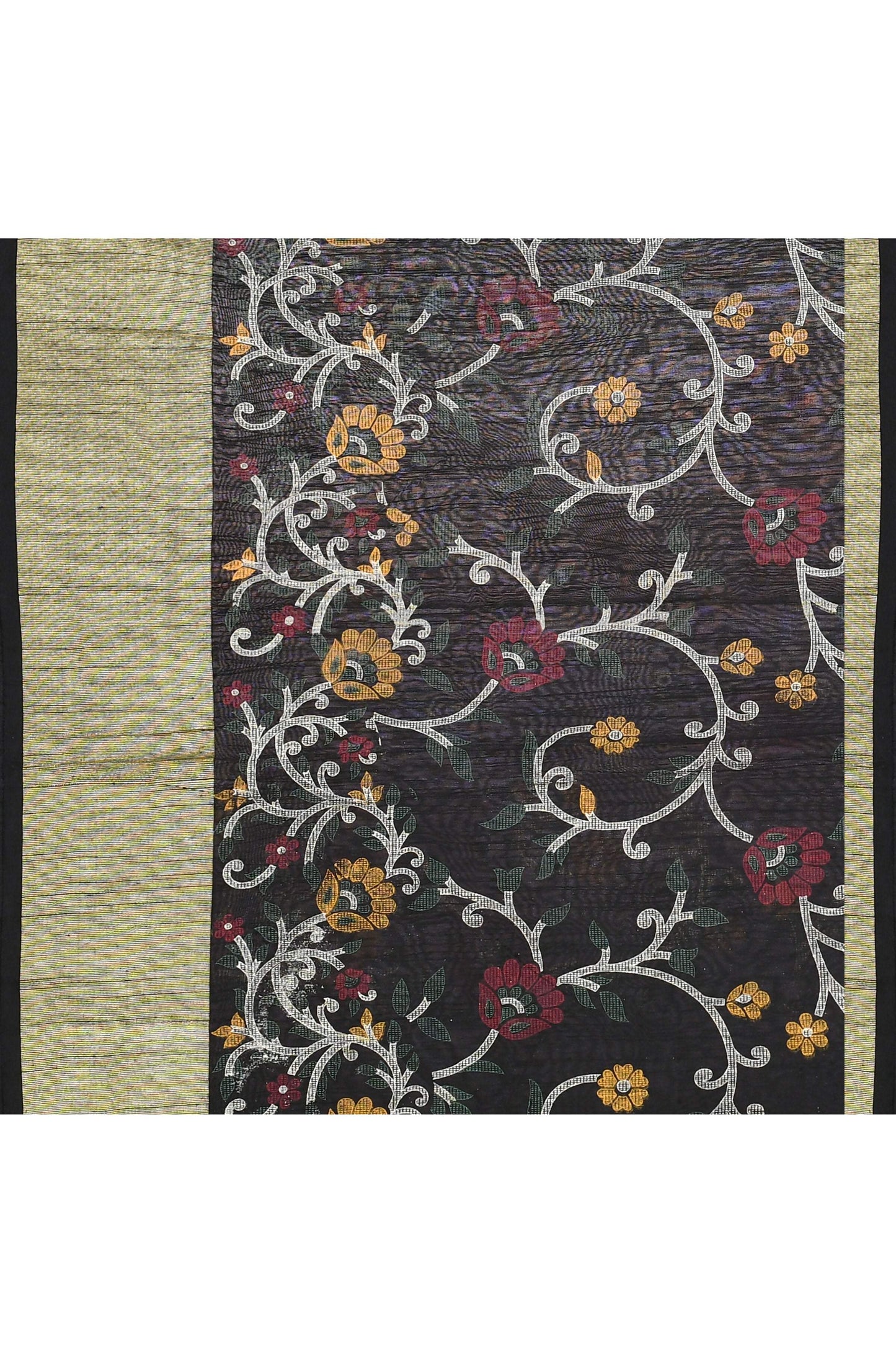 Piyari Fashion Women's Black Embellished Cotton Blend Printed Saree