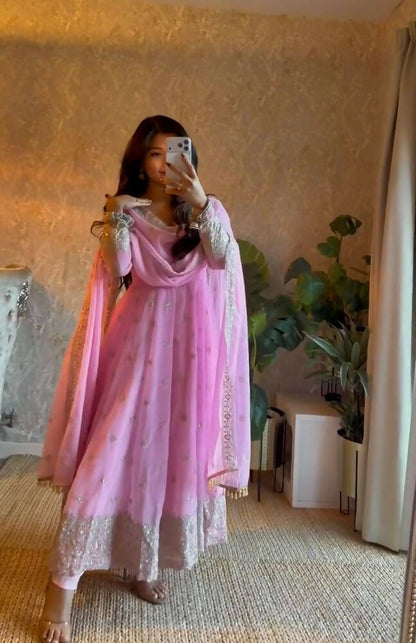 Teeya Creation New Latest Trendy Elegant Pink Festive Anarkali Suit for Women
