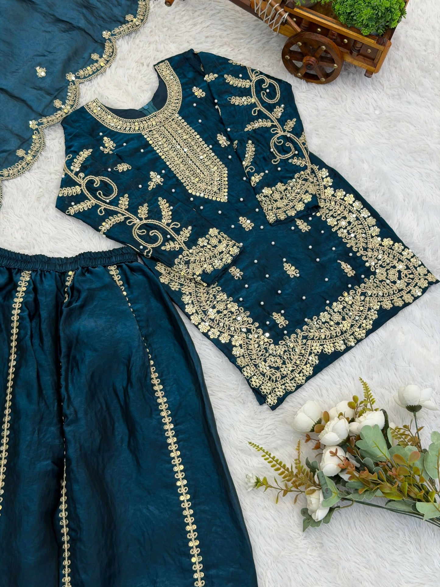 Teeya Creation New Trendy Fully Stitched Ready to Wear Kids Kurta Palazzo Set-Turquoise