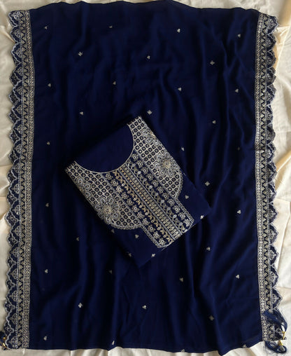 KC New Georgette Short Salwar Kameez Pakistani Style Navy Blue
