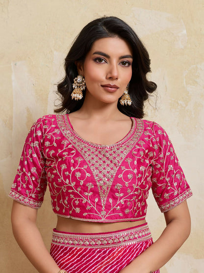 Teeya Creation New Trendy Leheriya Bandhani Georgette Saree For Daily Wear -Pink